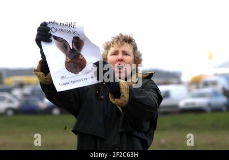 Demonstranten gegen Hase Coursing bei großen altcar,26/2/02 pilston Stockfoto