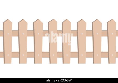 Holzzaun nahtlose Muster auf weißem Hintergrund, Cartoon-Vektor-Illustration. Gartendekor, Design-Element für Kinder Hintergrund Stock Vektor