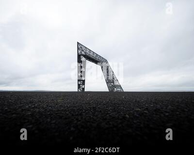 Panorama-Ansicht der Stahlkonstruktion Baudenkmal Kohle Bergbau Industrie gedenkstätte Saarpolygon auf der Bergehalde Duhamel in Ensdorf Saarlouis Saarl Stockfoto