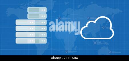 Servermigration in die Cloud-Infrastruktur Verlagerung von Daten ins Internet Stock Vektor