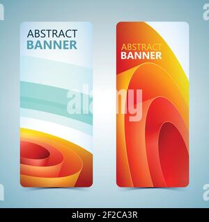 Abstrakte vertikale Banner mit orange gerolltem Geschenkpapier auf Licht Hintergrund isolierte Vektorgrafik Stock Vektor