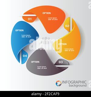 Business Infografik Elemente mit bunten Kreis Diagramm vier Optionen und Personen-Symbol auf grauer Vektorgrafik Stock Vektor