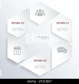 Web-Infografik Konzept mit grauen Elementen in sechseckiger Form und Symbole isolierte Vektordarstellung Stock Vektor