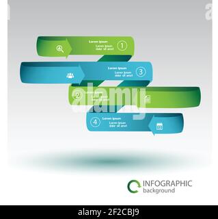 Band Infografik Geschäftskonzept mit grünen und blauen geschwungenen Pfeilen Vier Optionen und Symbole isolierte Vektordarstellung Stock Vektor