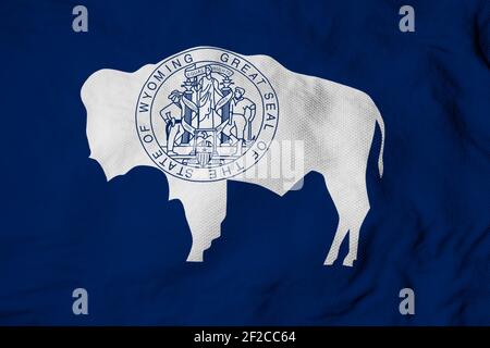 Vollbildaufnahme einer winkenden Flagge von Wyoming (USA) im 3D Rendering. Stockfoto