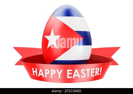 Osterei mit kubanischer Flagge. Happy Easter in Cuba Konzept, 3D Rendering isoliert auf weißem Hintergrund Stockfoto