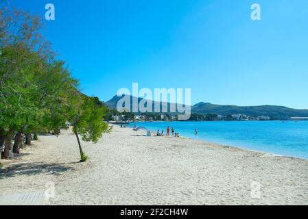 Strand vor Pine Walk, Port Pollenca, Mallorca, Balearen, Spanien Stockfoto