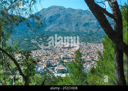 Blick auf Pollenca von puig de maria, Mallorca, Balearen, Spanien Stockfoto