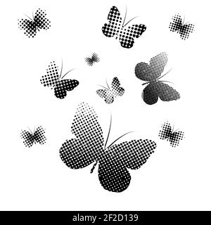 Schmetterlinge aus den Punkten. Monochron Abstraktion. Vektorgrafik Stock Vektor