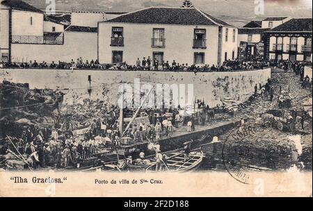 Porto da Vila de Santa Cruz da Graciosa, ilha Graciosa, Açores, Arquivo de Villa Maria, Angra do Heroísmo, Açores.. Stockfoto