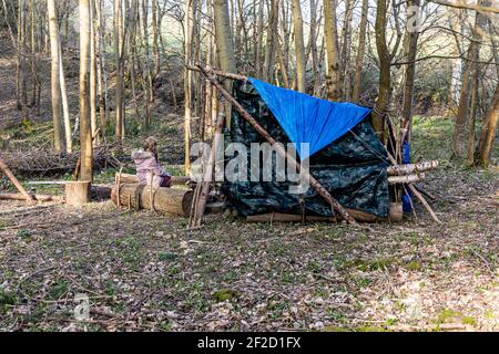 Primitive Überlebensschutz im Wald Stockfoto