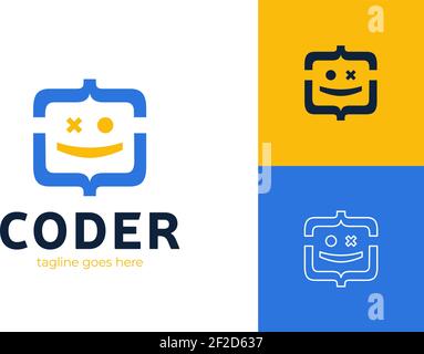 Spaß Codierung, Entwickler Codierung Symbol Vektor Illustration, Programmierung Logo. Lächeln Gesicht Logo Codierung Symbol Stock Vektor