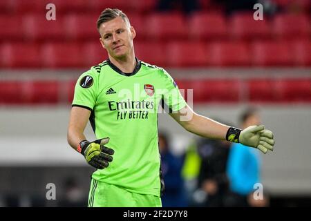 PIRÄUS, GRIECHENLAND - 12. MÄRZ: Torwart Bemd Leno des Arsenal FC während der Olympiacos gegen Arsenal - UEFA Europa League Runde von 16 Bein ein Spiel zwischen Olympiacos FC und Arsenal FC im Georgios Karaiskakisstadion am 12. März 2021 in Piräus, Griechenland (Foto von Eurokinissie/Orange Pictures) Kredit: Orange Pics BV/Alamy Live News Stockfoto