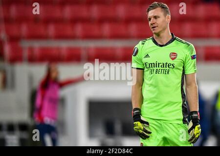 PIRÄUS, GRIECHENLAND - MÄRZ 12: Torwart Bemd Leno von Arsenal FC während der Olympiacos gegen Arsenal - UEFA Europa League Runde von 16 Leg ein Spiel dazwischen Stockfoto