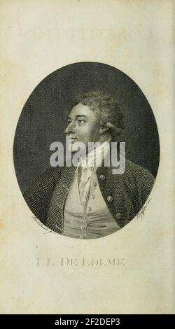 Porträt von Jean-Louis de Lolme aus Constitution de l'Angleterre (1789). Stockfoto