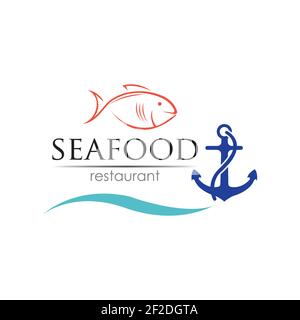 Seafood Restaurant Logo Design. Logo-Konzept für Fisch, Lebensmittel und Getränke. Vorlage für Vektorlogos Stock Vektor
