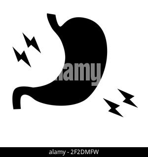 Magenschmerzen Symbol auf weißem Hintergrund. Bauchschmerzen Zeichen. Flacher Stil. Gastritis Symbol. Stockfoto