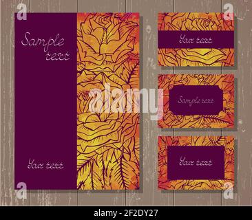 Vektor-Set von Vorlagen Einladungen oder Grußkarten mit handgezeichneten Rosen und Aquarell-Elemente auf einem hölzernen Hintergrund. Sammlung von Vorlagen in Stock Vektor