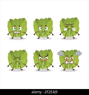 Romain Salat Cartoon-Figur mit verschiedenen wütend Ausdrücke. Vektorgrafik Stock Vektor