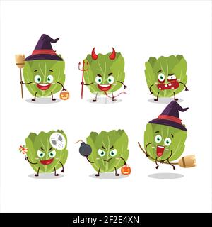Halloween Ausdruck Emoticons mit Cartoon-Charakter von romain Salat. Vektorgrafik Stock Vektor