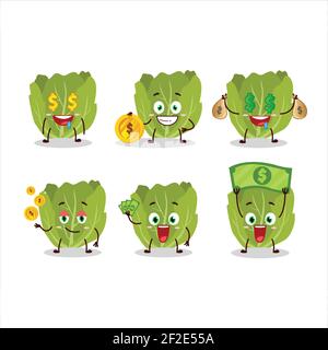 Romain Salat Cartoon-Figur mit niedlichen Emoticon bringen Geld. Vektorgrafik Stock Vektor