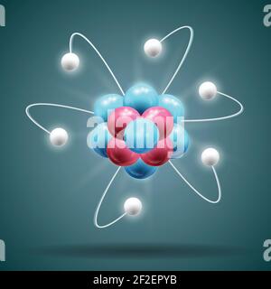 Science Atom Kette in weiß blau und rot auf Dunkelgrüner Hintergrund mit Schatten 3D Vektor-Illustration Stock Vektor