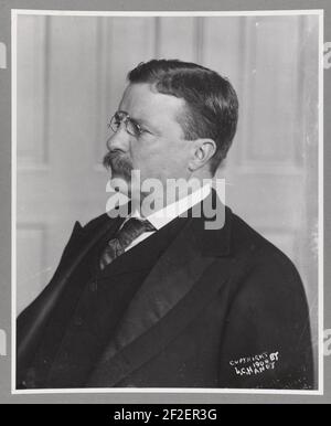 Pres Theodore Roosevelt, mit Kopf und Schultern im Porträt, nach links Stockfoto