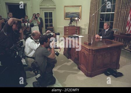 Präsident George W. Bush hält eine Rede vor der Nation bezüglich der Terroranschläge von 911. Stockfoto