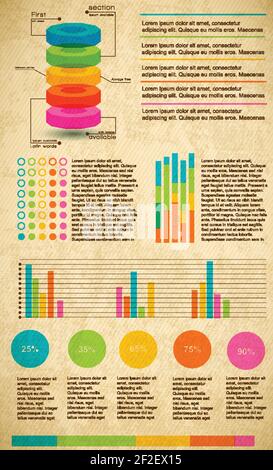 Mehrfarbige Infografik Set mit verschiedenen Arten von Graphen Text und Prozentverhältnis auf beigefarbener Vektorgrafik Stock Vektor