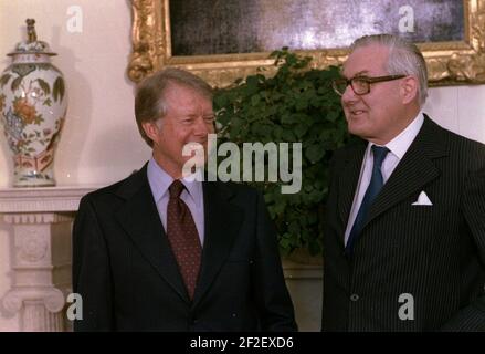 Präsident Jimmy Carter und Premierminister James Callaghan. Stockfoto