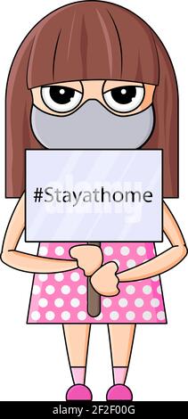 Cute Cartoon Mädchen tragen Schutzmaske Vektor Illustration. Stock Vektor
