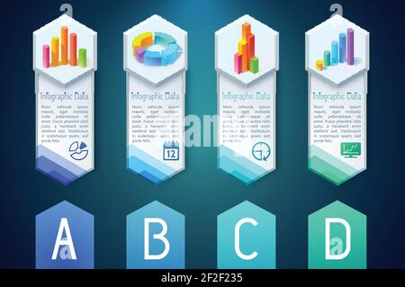 Infografik vertikale Banner mit Text 3D bunte Diagramme Grafiken Diagramme Auf Sechsecken und Symbole Vektordarstellung Stock Vektor