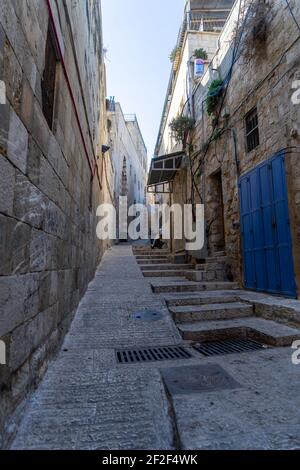 Leere Straßen von Jerusalem Altstadt während Corona Virus Schließung Stockfoto