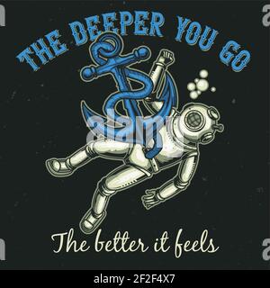 Design mit Illustration Taucher mit Anker Stock Vektor