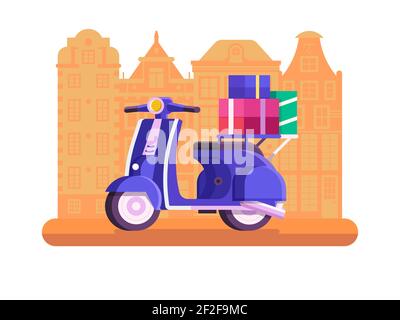 City Delivery Service mit Scooter Flat Icon Stock Vektor