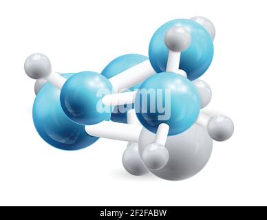 Modell von 3D Molekül Objekt, bestehend aus drei weißen Atomen Und ein großes Blau, das durch die kleinen Elemente isoliert verbunden ist vektorgrafik Stock Vektor