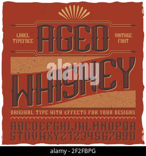 Gealtertes Vintage-Label-Schriftposter mit Alphabet und Figuren vektorgrafik Stock Vektor