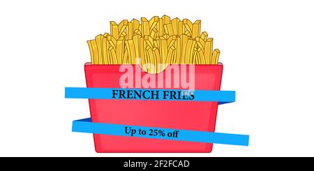 Banner zum Verkauf von Pommes Frites. Vektorgrafik auf weißem Hintergrund. Stock Vektor
