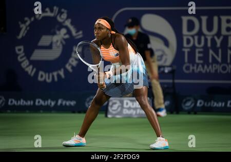 Dubai, Vereinigte Arabische Emirate. März 2021, 11th. Cori Gauff aus den Vereinigten Staaten während des Viertelfinales bei den Dubai Duty Free Tennis Championships WTA 1000 11 am 2021. März 2021 im Dubai Duty Free Tennis Stadium in Dubai, Vereinigte Arabische Emirate - Foto Rob Prange/Spanien DPPI/DPPI/LiveMedia Kredit: Paola Benini/Alamy Live News Stockfoto
