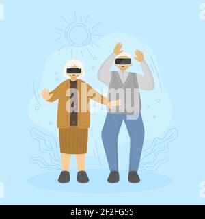Flachhand gezeichnete Senioren mit Technologie Vektor Illustration. Stock Vektor