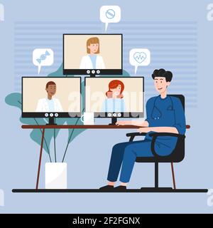 Organic flach online medizinische Konferenz Illustration Vektor-Illustration. Stock Vektor