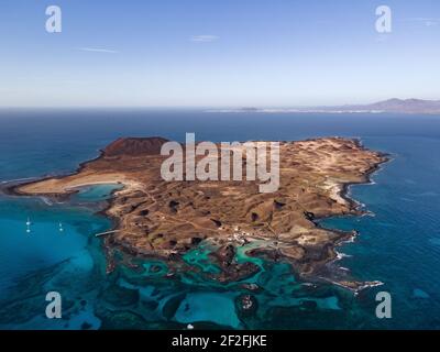 Lobos Island Luftdrohnenansicht - Kanarische Inseln Stockfoto