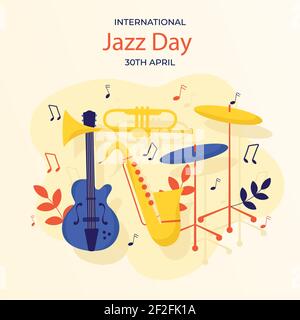 Flache internationale Jazz Tag Illustration Vektor Illustration. Stock Vektor