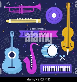 Flache internationale Jazz Tag Illustration Vektor Illustration. Stock Vektor