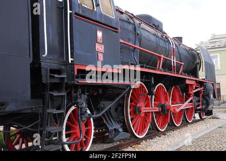 Dampflokomotive, alte Lokomotive, alter Dampf, Skarżysko-Kamienna, Zug, Dampf, Lokomotiven, PT47, Lokomotiven PT47 Stockfoto