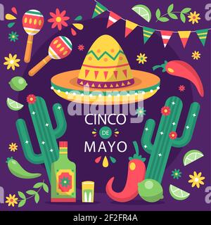 Flache Cinco de Mayo Illustration Vektor Illustration. Stock Vektor