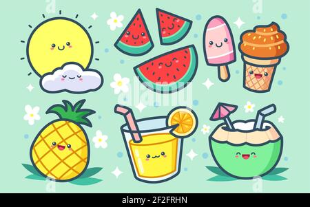 Handgezeichnete Sommer Elemente Kollektion Vektor Illustration. Stock Vektor