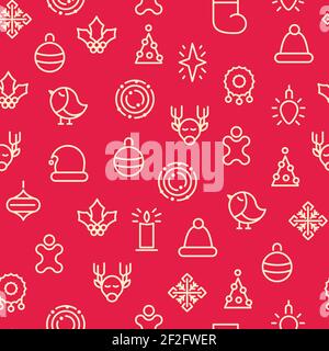 Monotone Merry Christmas Symbole nahtlose Muster mit verschiedenen Arten von Geschenke und Stechpalme Spielzeug handgezeichnete Symbole Vektor-Illustration Stock Vektor