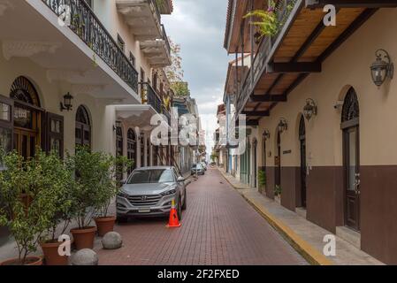Gebäude Fassaden in der historischen Altstadt, Casco Viejo, Panama City Stockfoto