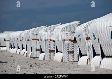 Strandliege auf Usedom, Heringsdorf, Ostseeküste, Mecklenburg-Vorpommern, Deutschland Stockfoto